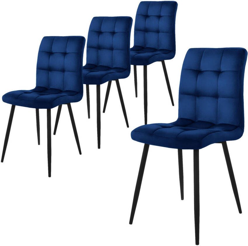 ML-Design eetkamerstoelen set van 8 donkerblauw keukenstoel met fluwelen bekleding woonkamerstoel met rugleuning