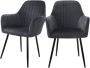 Ml-design Eetkamerstoelen met rugleuning & armleuning set van 2 grijs met fluwelen bekleding en metalen poten - Thumbnail 2