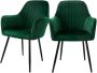 Ml-design Eetkamerstoelen met rugleuning & armleuning set van 2 groen met fluwelen bekleding en metalen poten - Thumbnail 2