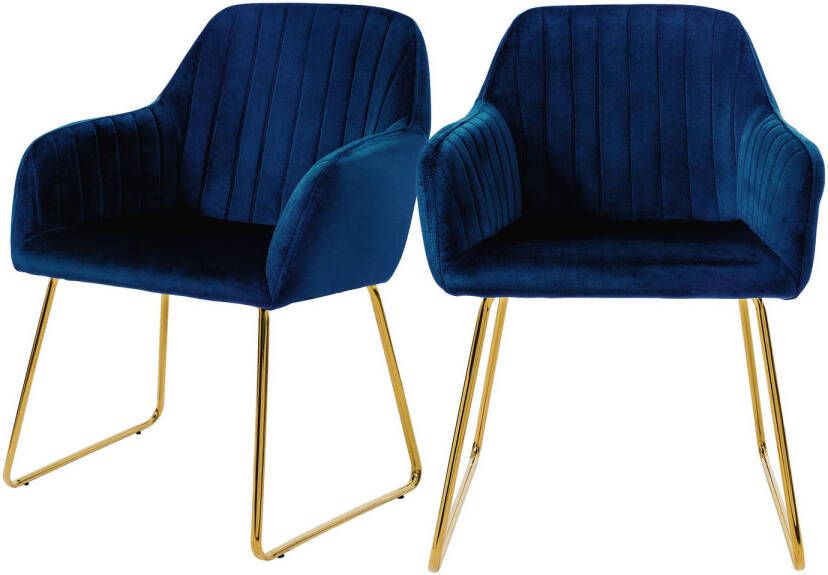 ML-Design Eetkamerstoelen met rugleuning set van 2 blauw fluwelen bekleding met metalen poten