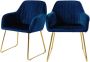 Ml-design Eetkamerstoelen met rugleuning set van 2 blauw fluwelen bekleding met metalen poten - Thumbnail 2