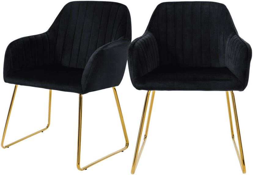 ML-Design Eetkamerstoelen met rugleuning set van 2 zwart fluwelen bekleding met metalen poten