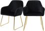 Ml-design Eetkamerstoelen met rugleuning set van 2 zwart fluwelen bekleding met metalen poten - Thumbnail 2