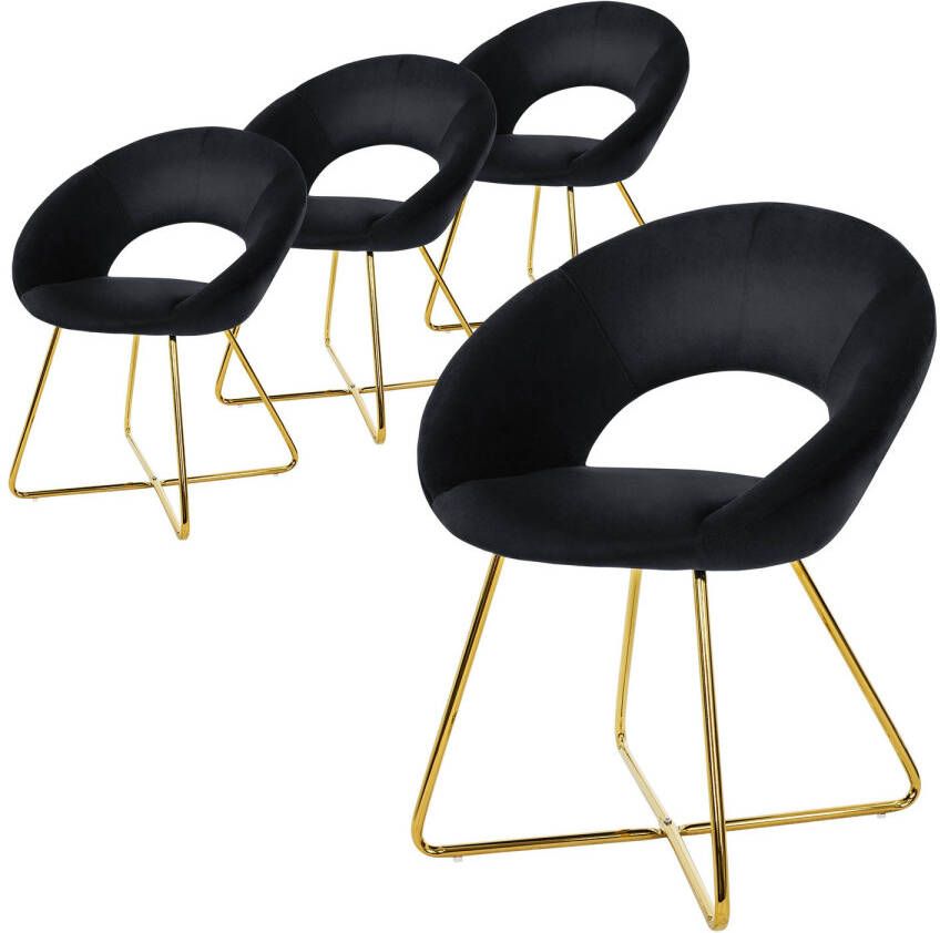 ML-Design eetkamerstoelen set van 4 fluweel zwart woonkamerstoel met ronde rugleuning gestoffeerde stoel met