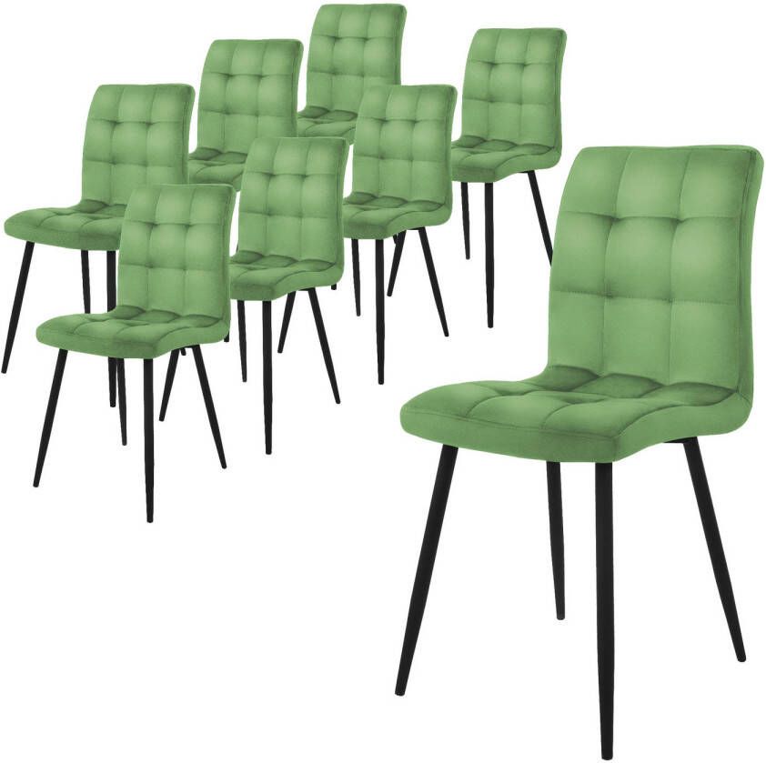 ML-Design eetkamerstoelen set van 8 salie keukenstoel met fluwelen bekleding woonkamerstoel met rugleuning