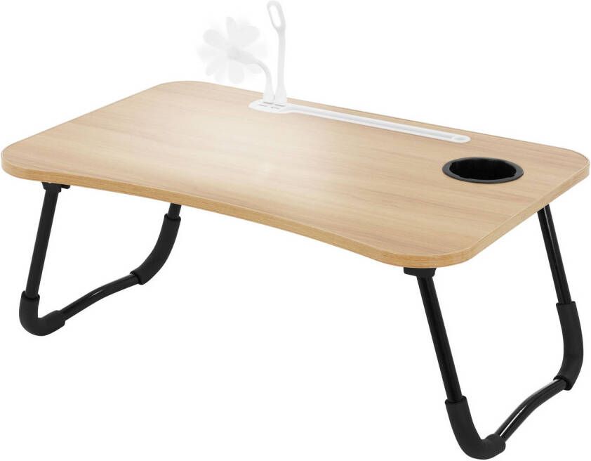 ML-Design Laptoptafel met USB-poorten inklapbaar 60x40 cm houtlook van MDF incl. USB-lamp en ventilator