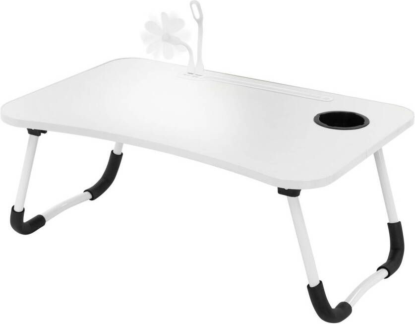 ML-Design Laptoptafel met USB-poorten inklapbaar 60x40 cm Wit gemaakt van MDF incl. USB-lamp en ventilator
