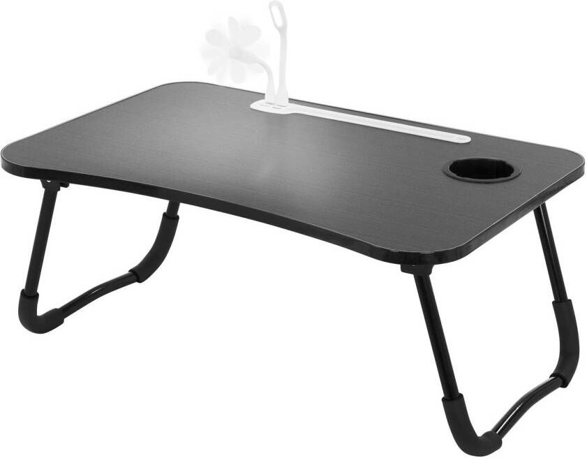 ML-Design Laptoptafel met USB-poorten inklapbaar 60x40 cm Zwart gemaakt van MDF incl. USB-lamp en ventilator