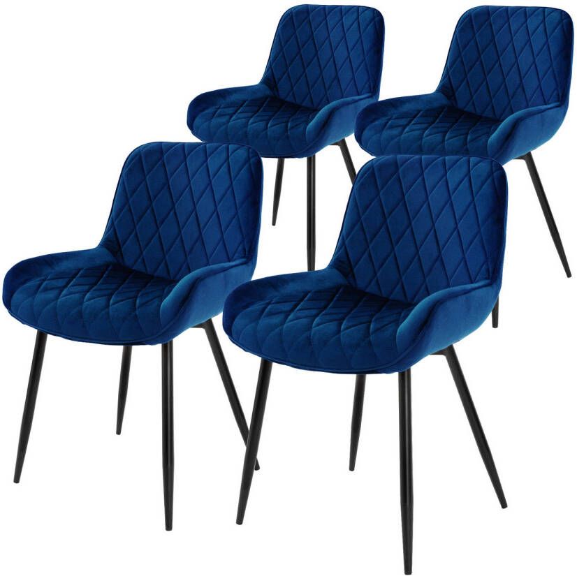 ML-Design Set van 4 Eetkamerstoelen Eetkamerstoel met rug en armleuningen donkerblauw fluwelen zitting metalen poten