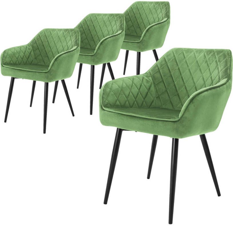 ML-Design set van 4 eetkamerstoelen met armleuning en rugleuning groen keukenstoel met fluwelen bekleding