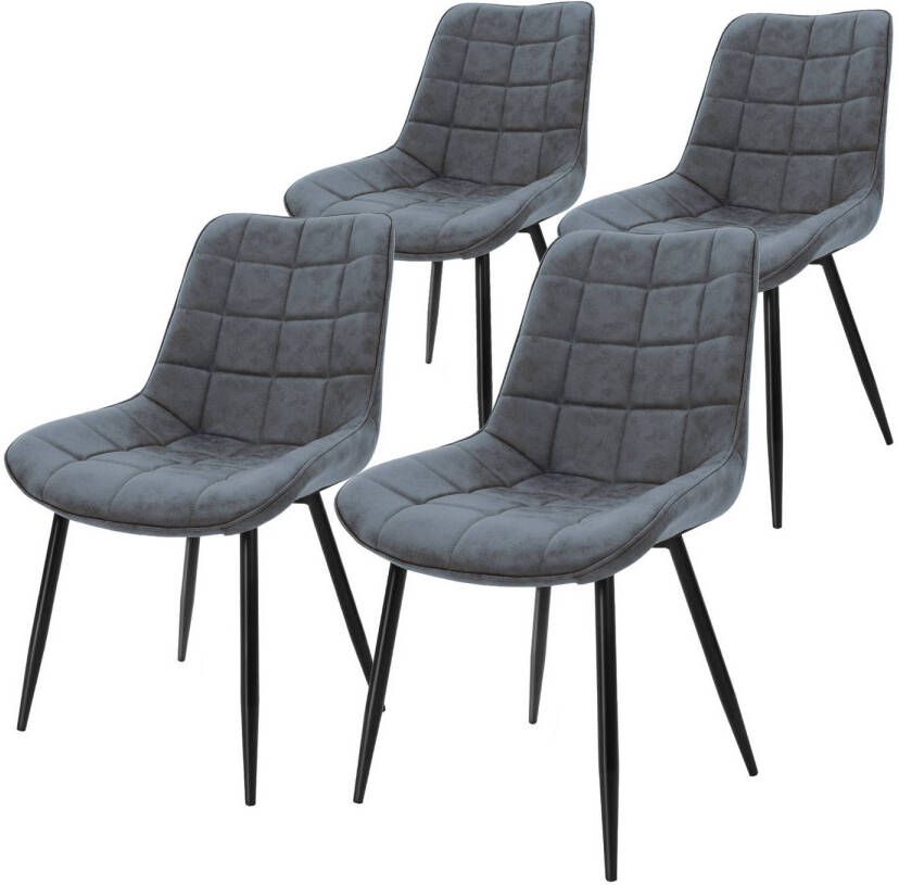 ML-Design Set van 4 eetkamerstoelen met rugleuning antraciet keukenstoel met kunstleren bekleding gestoffeerde stoel