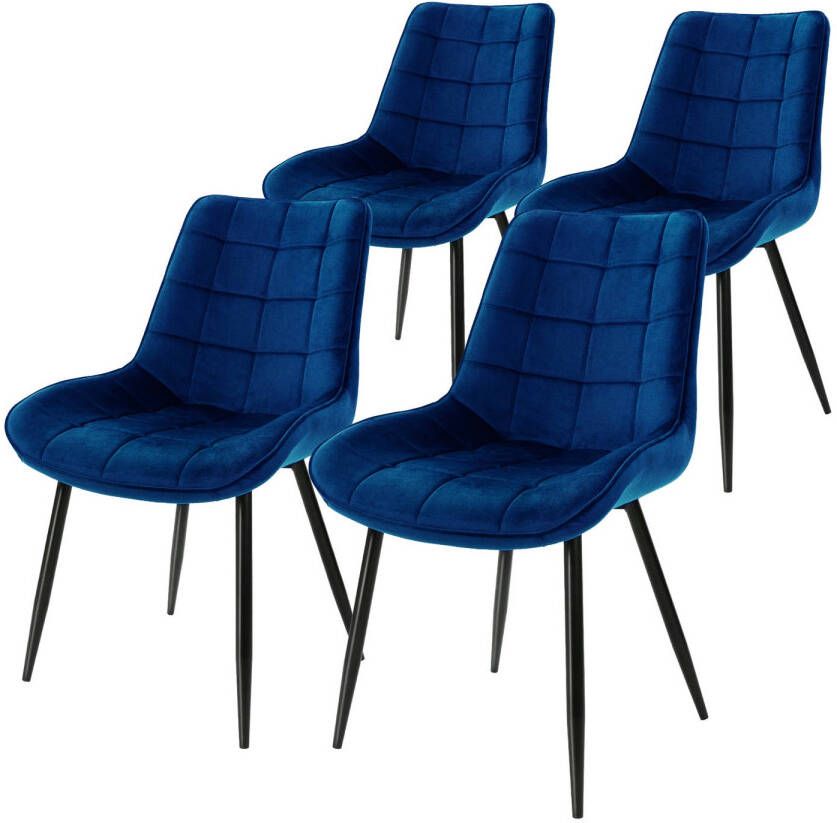 ML-Design Set van 4 eetkamerstoelen met rugleuning donkerblauw keukenstoel met fluwelen bekleding