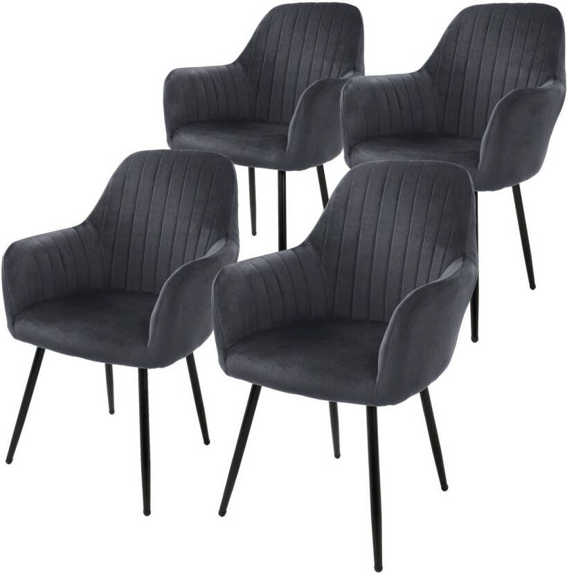 ML-Design set van 4 eetkamerstoelen met rugleuning en armleuningen grijs keukenstoelen met fluwelen bekleding