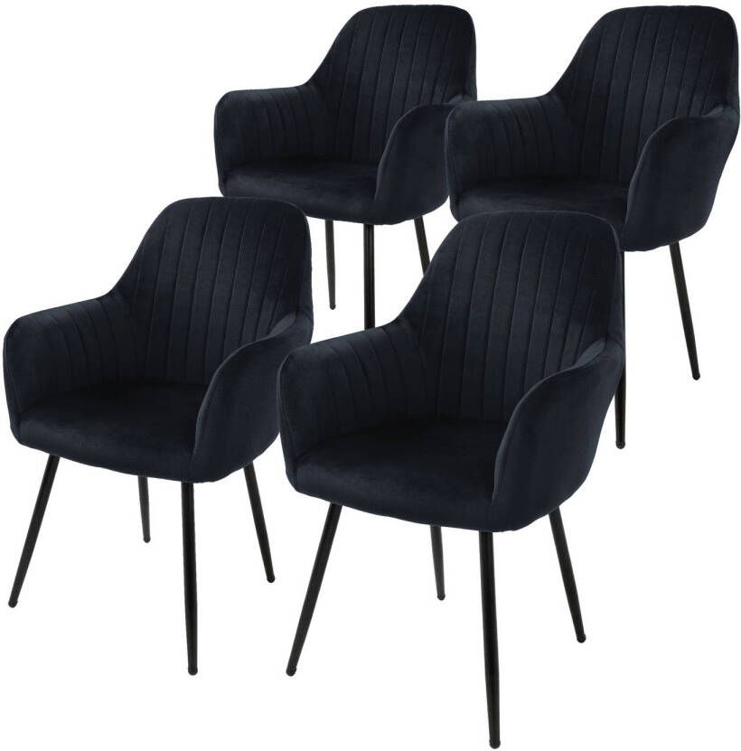 Ml-design set van 4 eetkamerstoelen met rugleuning en armleuningen zwart keukenstoelen met fluwelen bekleding gestoffeerde stoelen met metalen poten ergonomische stoelen voor eettafel woonkamerstoelen eetkamerstoel