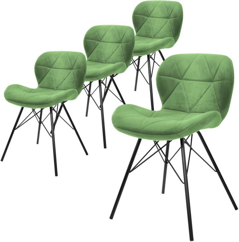 ML-Design set van 4 eetkamerstoelen met rugleuning groen keukenstoel met fluwelen bekleding gestoffeerde stoel