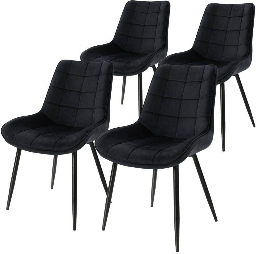 Ml-design set van 4 eetkamerstoelen met rugleuning zwart keukenstoel met fluwelen bekleding gestoffeerde stoel met metalen poten ergonomische stoel voor eettafel woonkamerstoel keukenstoelen