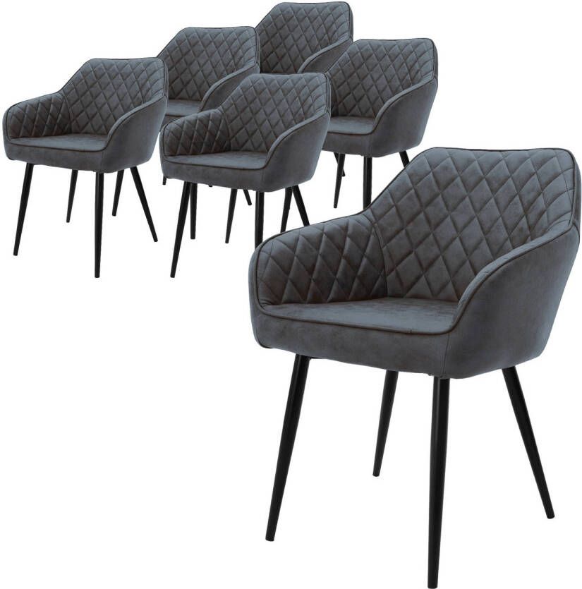 ML-Design Set van 6 Eetkamerstoelen met Armleuningen Rugleuning Antraciet Keukenstoel met Kunstlederen Bekleding