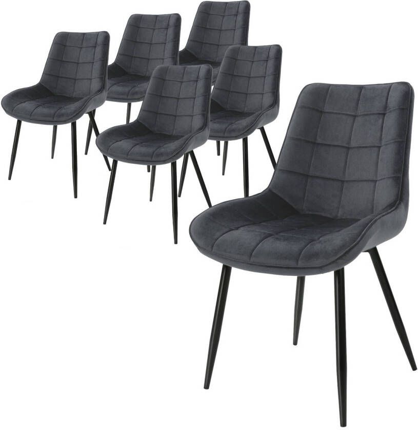 ML-Design set van 6 eetkamerstoelen met rugleuning antraciet keukenstoel met fluwelen bekleding gestoffeerde stoel