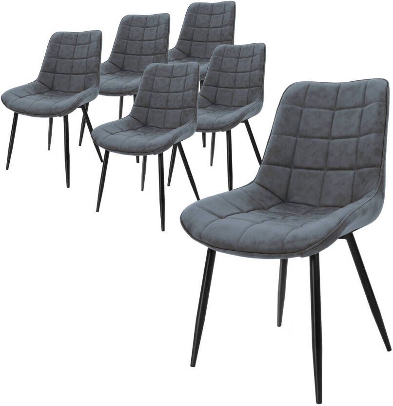 ML-Design set van 6 eetkamerstoelen met rugleuning antraciet keukenstoel met kunstleren bekleding gestoffeerde stoel