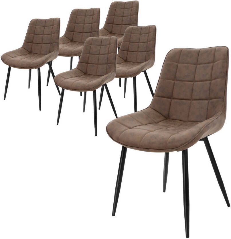 ML-Design Set van 6 eetkamerstoelen met rugleuning bruin keukenstoel met kunstleren bekleding gestoffeerde stoel met