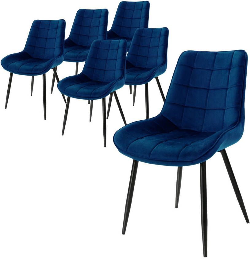 ML-Design Set van 6 Eetkamerstoelen met Rugleuning Donkerblauw Keukenstoel met Fluwelen Bekleding Gestoffeerde Stoel