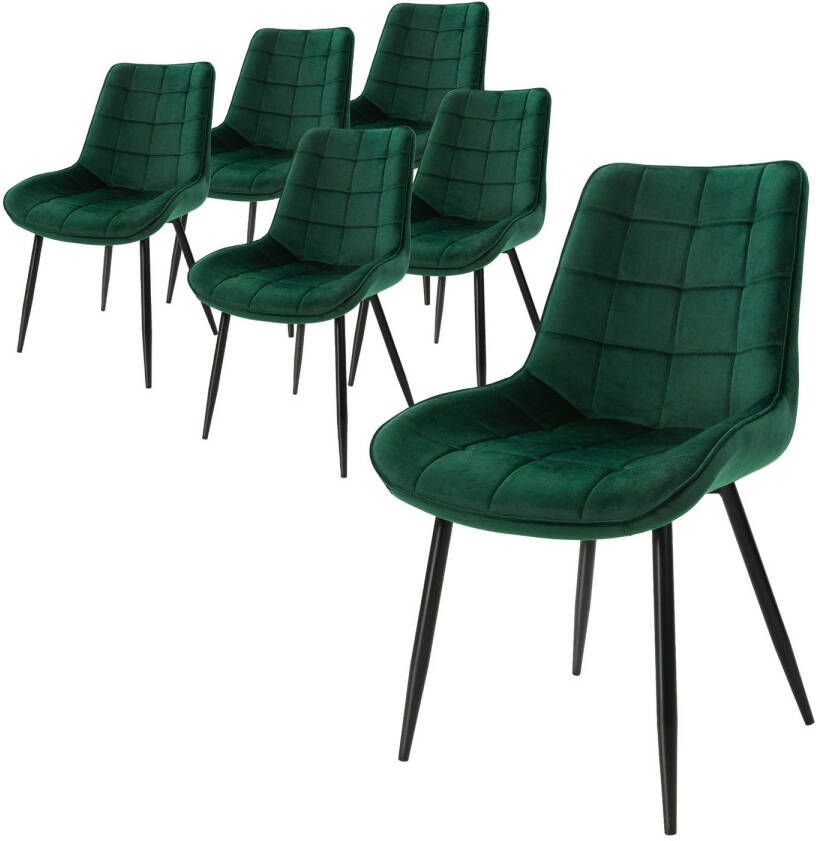 ML-Design Set van 6 Eetkamerstoelen met Rugleuning Donkergroen Keukenstoel met Fluwelen Bekleding Gestoffeerde Stoel