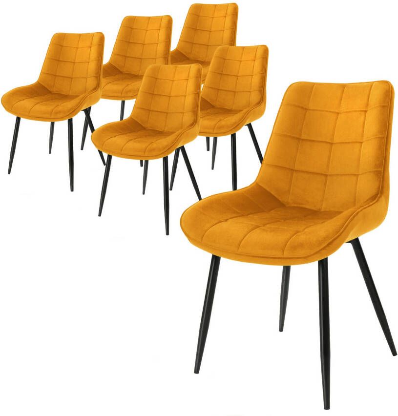 ML-Design Set van 6 eetkamerstoelen met rugleuning oker keukenstoel met fluwelen bekleding gestoffeerde stoel met