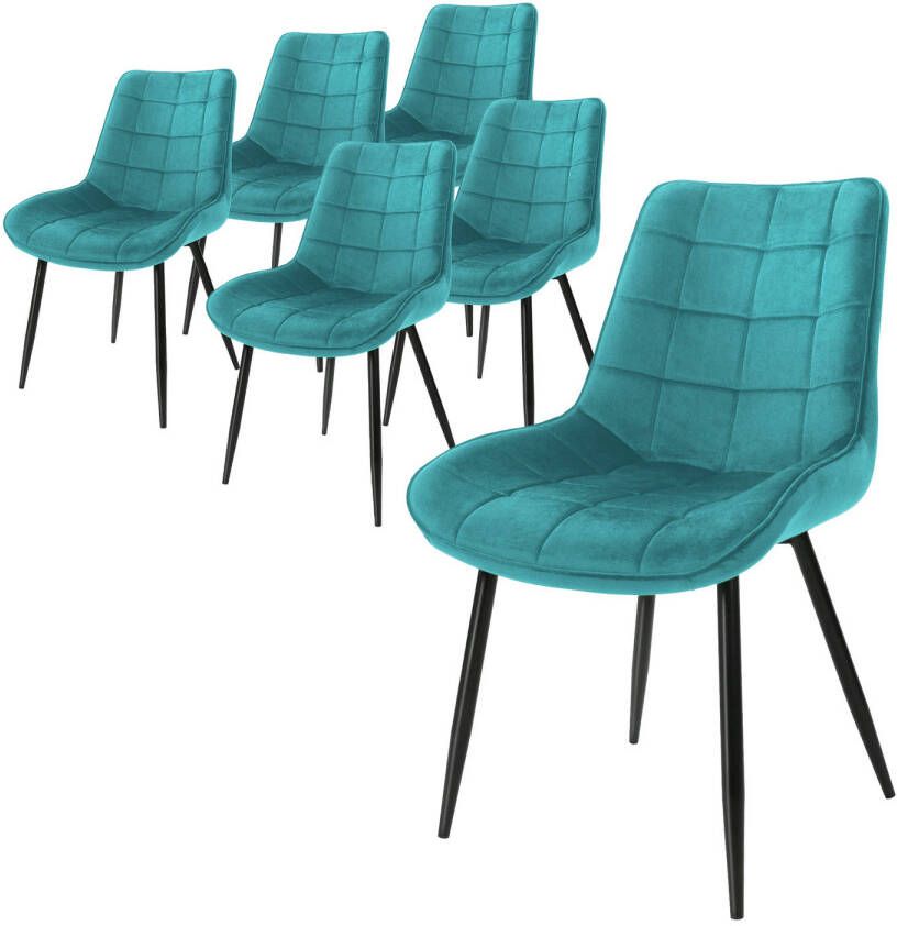 ML-Design Set van 6 eetkamerstoelen met rugleuning turquoise keukenstoel met fluwelen bekleding gestoffeerde stoel