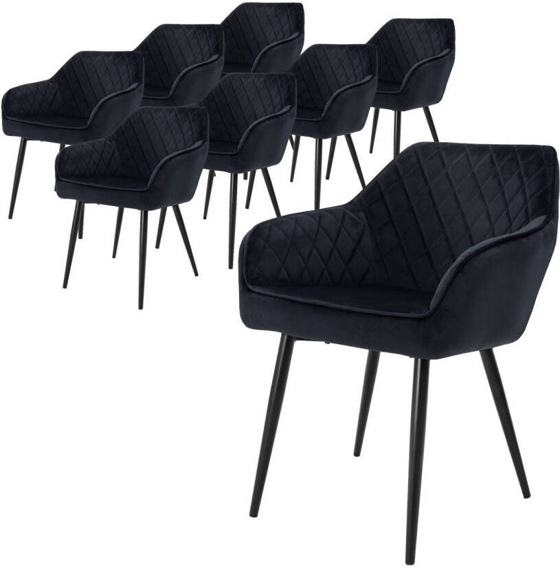 ML-Design Set van 8 eetkamerstoelen met armleuning en rugleuning zwart keukenstoel met fluwelen bekleding