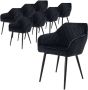 Ml-design Set van 8 eetkamerstoelen met armleuning en rugleuning zwart keukenstoel met fluwelen bekleding gestoffeerde stoel met metalen poten ergonomische stoel voor eettafel woonkamerstoel - Thumbnail 2