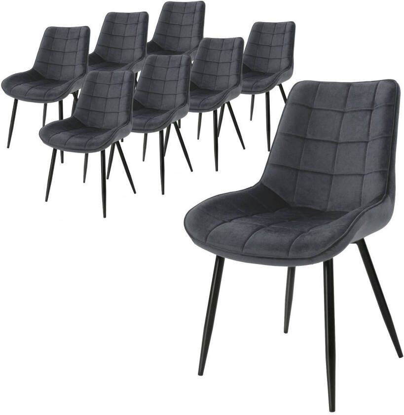 ML-Design Set van 8 Eetkamerstoelen met Rugleuning Antraciet Keukenstoel met Fluwelen Bekleding Gestoffeerde Stoel