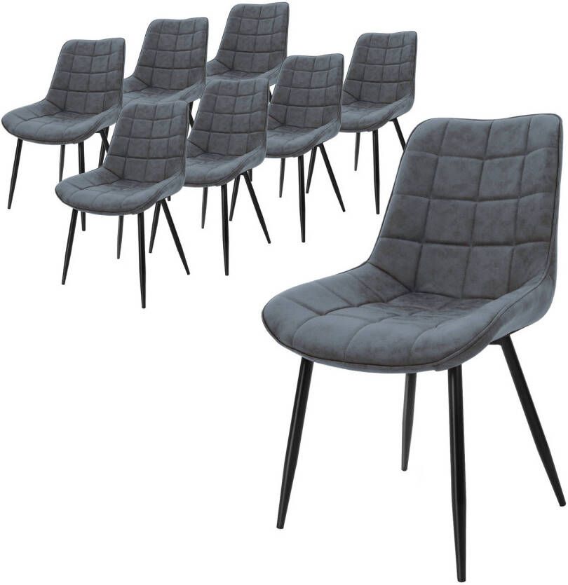 ML-Design set van 8 eetkamerstoelen met rugleuning antraciet keukenstoel met kunstleren bekleding gestoffeerde stoel