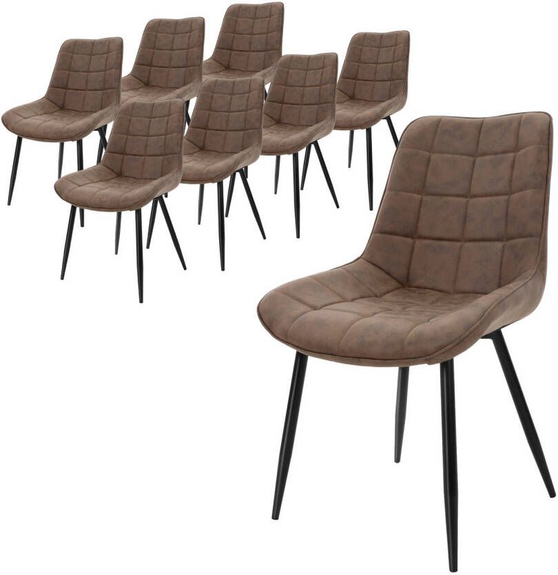 ML-Design Set van 8 eetkamerstoelen met rugleuning bruin keukenstoel met kunstleren bekleding gestoffeerde stoel met