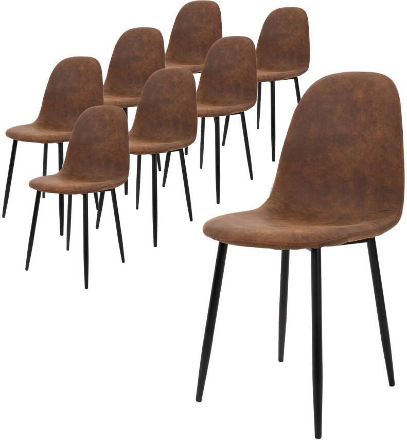 ML-Design Set van 8 eetkamerstoelen met rugleuning bruin Scandinavische vintage gestoffeerde stoelen met metalen poten