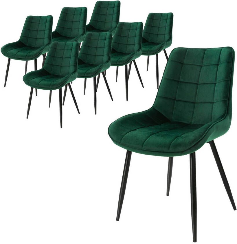 ML-Design Set van 8 Eetkamerstoelen met Rugleuning Donkergroen Keukenstoel met Fluwelen Bekleding Gestoffeerde Stoel