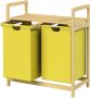 ML-Design Wasmand met twee uittrekbare waszakken geel 2x30 liter bamboe houten frame - Thumbnail 2