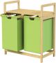 ML-Design Wasmand met twee uittrekbare waszakken Olive 2x30 liter Frame van bamboehout - Thumbnail 2