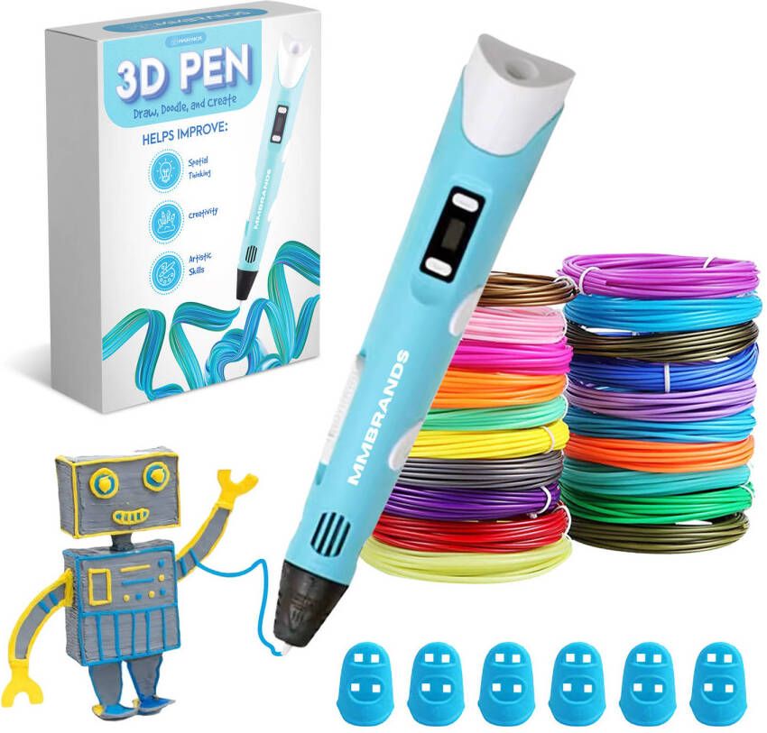 MM Brands 3D Pen Starterspakket Inclusief 100m Filament in 10 Kleuren Extra Lange Laadkabel Geschikt voor ABS & PL