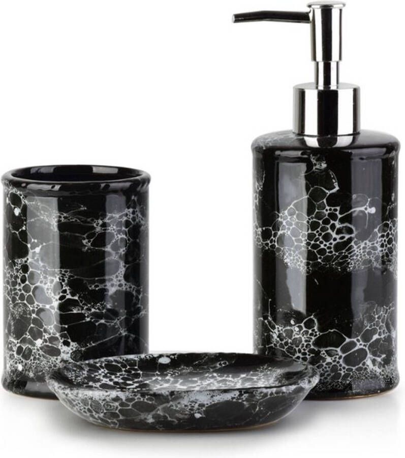 Mondex Odette Black 3 delige badkameraccessoireset tandenborstelhouder zeeppompje zeepbakje keramiek zwart