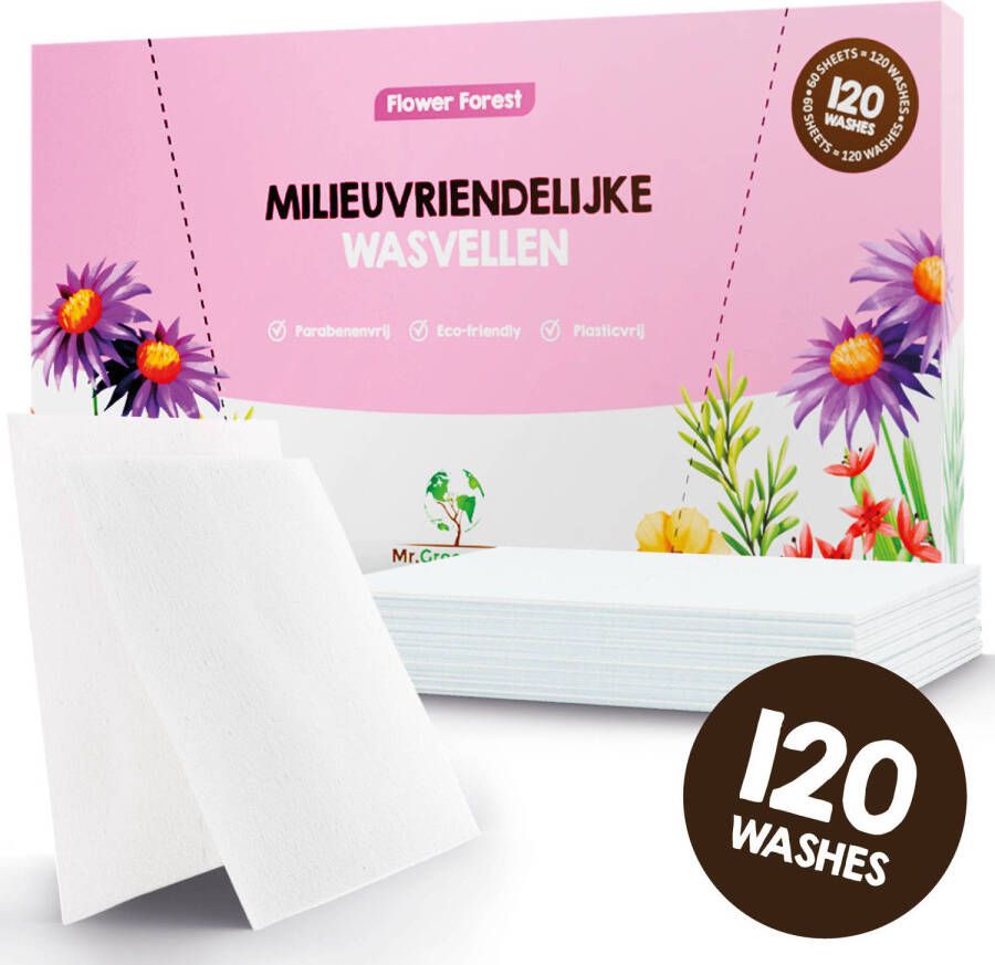Mr. Green Mind Wasstrips ECO 120 Wasbeurten Flower Forest Milieuvriendelijke Wasmiddeldoekjes