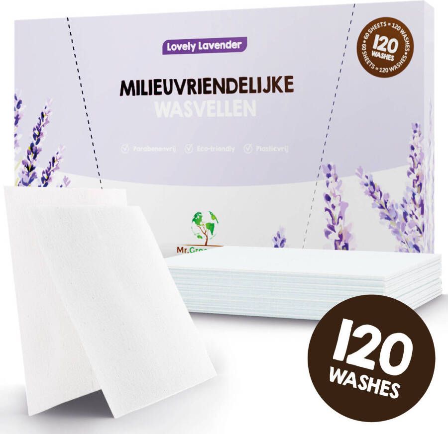 Mr. Green Mind Wasstrips ECO 120 Wasbeurten Lovely Lavender wasmiddel Milieuvriendelijke Wasmiddeldoekjes