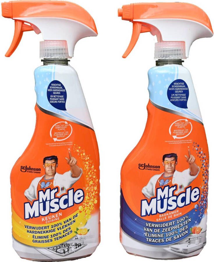 Mr Muscle Badkamer en Keuken Reiniger Schoonmaakmiddel Set 2 Stuks Zorgt voor Schone Ruimtes