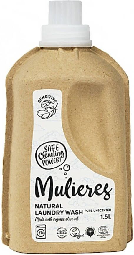 Mulieres Pure Unscented Vloeibaar Wasmiddel 1 5 liter Olijfolie based Gevoelige huid geschikt Veganisch