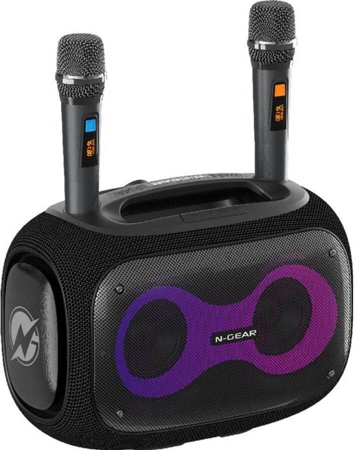 N-Gear NRG600 Bluetooth Speaker Partybox met Verlichting + 2 Microfoons IPX5 Waterdicht Zwart