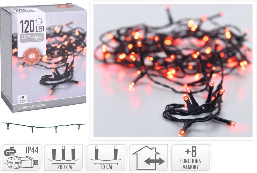 Home & Styling Kerstverlichting feestverlichting lichtsnoeren 120 rode LED lampjes 9 meter Kerstlampjes kerstlichtjes binnen buiten