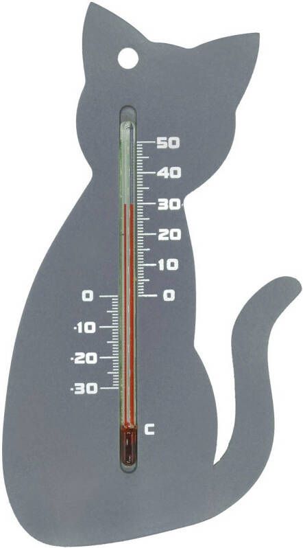 Nature 2 stuks Muurthermometer kunststof grijs kat 15x9 5x0 3 cm