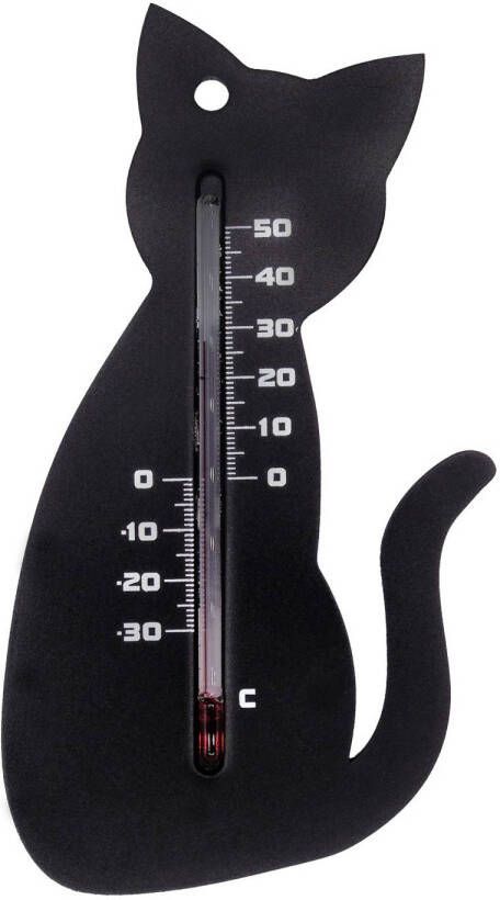 Nature 2 stuks Muurthermometer kunststof zwart kat 15x9 5x0 3 cm