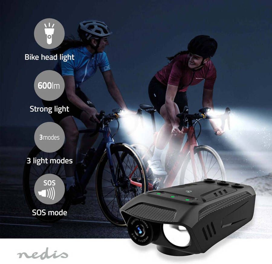 Nedis Fietscamera 1080p@30fps 2 MPixel 600 min 70 ° 600 min Mounts inbegrepen Zwart