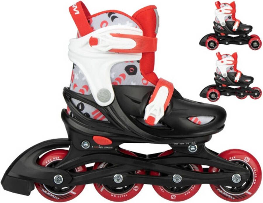 Nijdam 3-in-1 Inline Skates Verstelbaar Street Shift Zwart Rood Maat 25-28