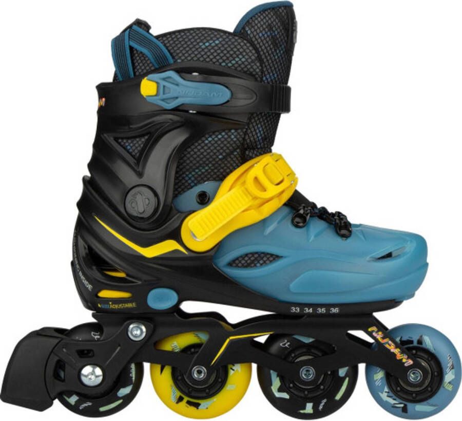 Nijdam Blacktop Game Inline Skates Verstelbaar Zwart Blauw Geel Maat 33-36